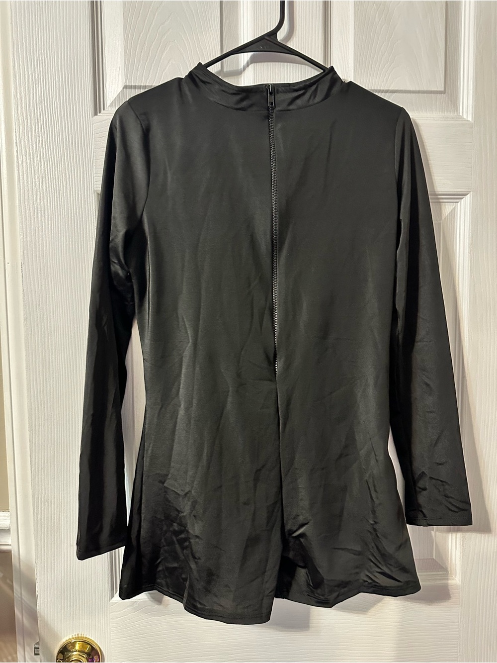 Black Long-Sleeve Zip-Front Plain Romper